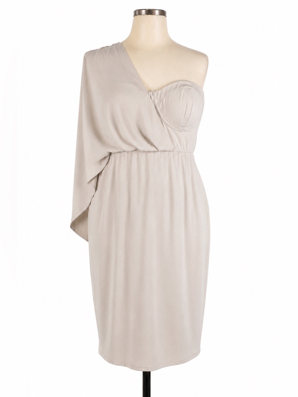Lavish Alice Ivory Satin One Shoulder Corset Dress Cape Sleeve Cocktail Size 14